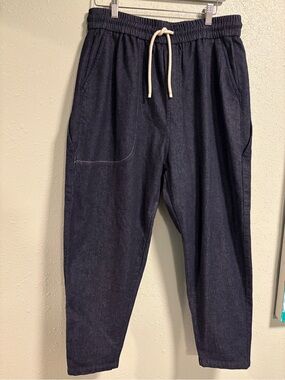 Men's Kidoriman Dark Indigo Elastic-Waist drawing Denim harem pants
